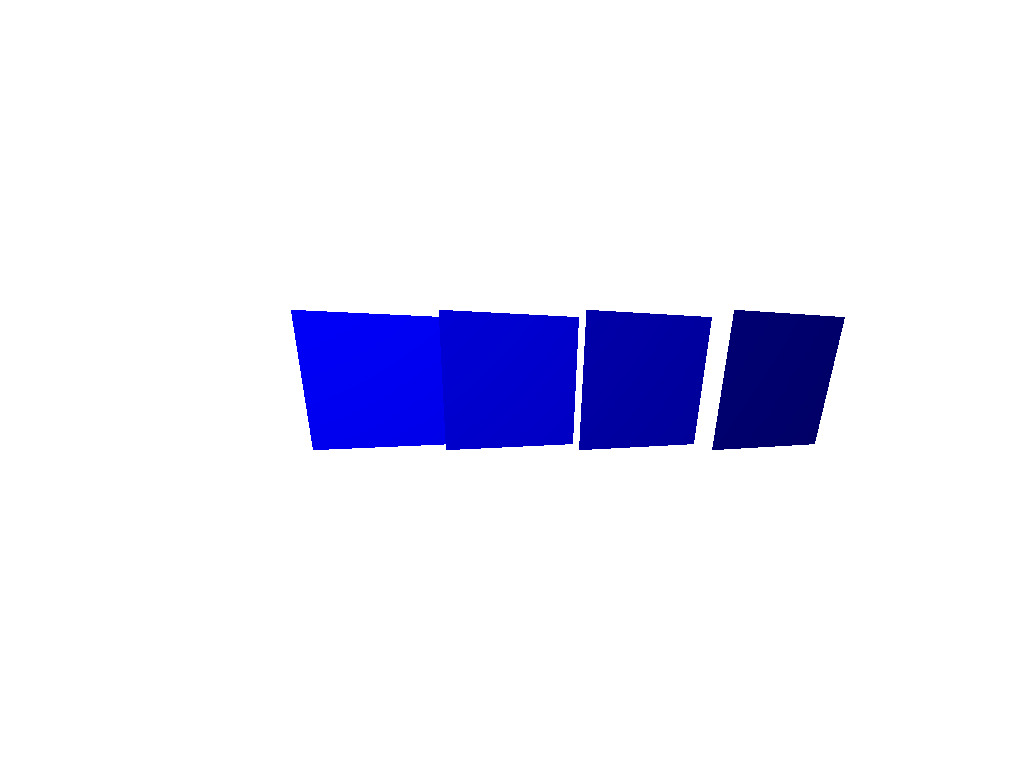 The first frame output by the ospMPIDistribTutorial or C++ tutorial with 4 ranks.