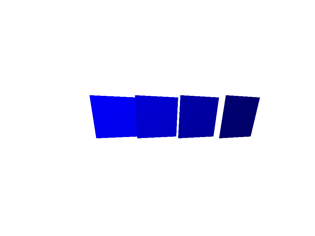 The first frame output by the ospMPIDistribTutorial or C++ tutorial with 4 ranks.